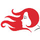 Friseur Logo - Rotharige Frau mit Haare im Wind